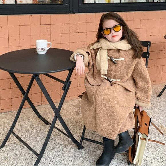 UNIQUE Kids Oversized Woolen Hooded Trench Coat Pink - Picture 2 of 7